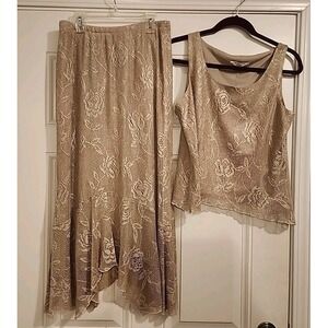 Vintage Spencer Alexis 2 Pc Lot Skirt Top Lace Burnout Gold Fairy Boho Stunning